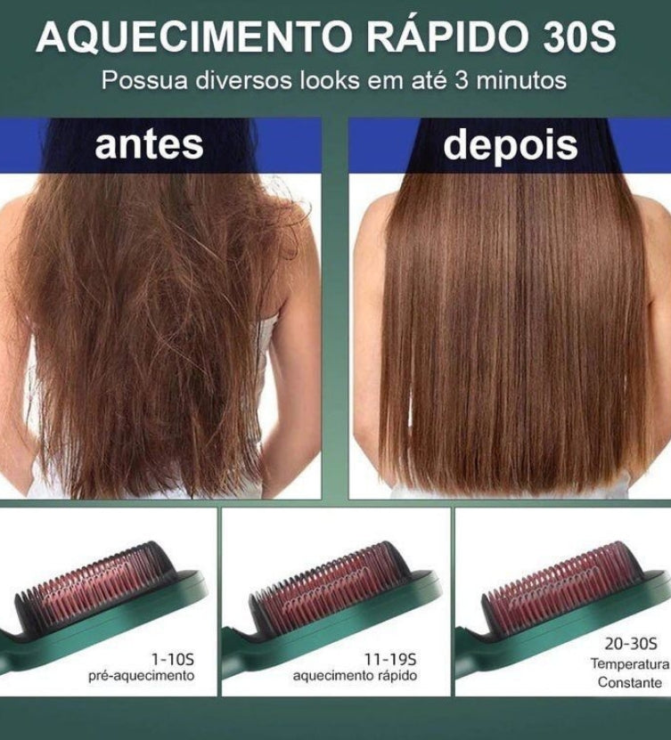 Escova De Cabelo Elétrica 3 Em 1 | Escova-Chapinha Bivolt